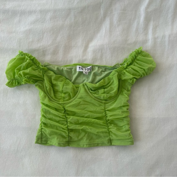 Green Off-Shoulder Ruched Top - Picture 3 of 5